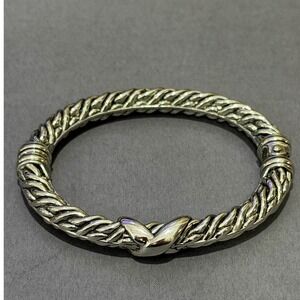 Twisted Cable Bangle Bracelet Women 6.75 Silver Tone Excellent X-Motif Unbranded